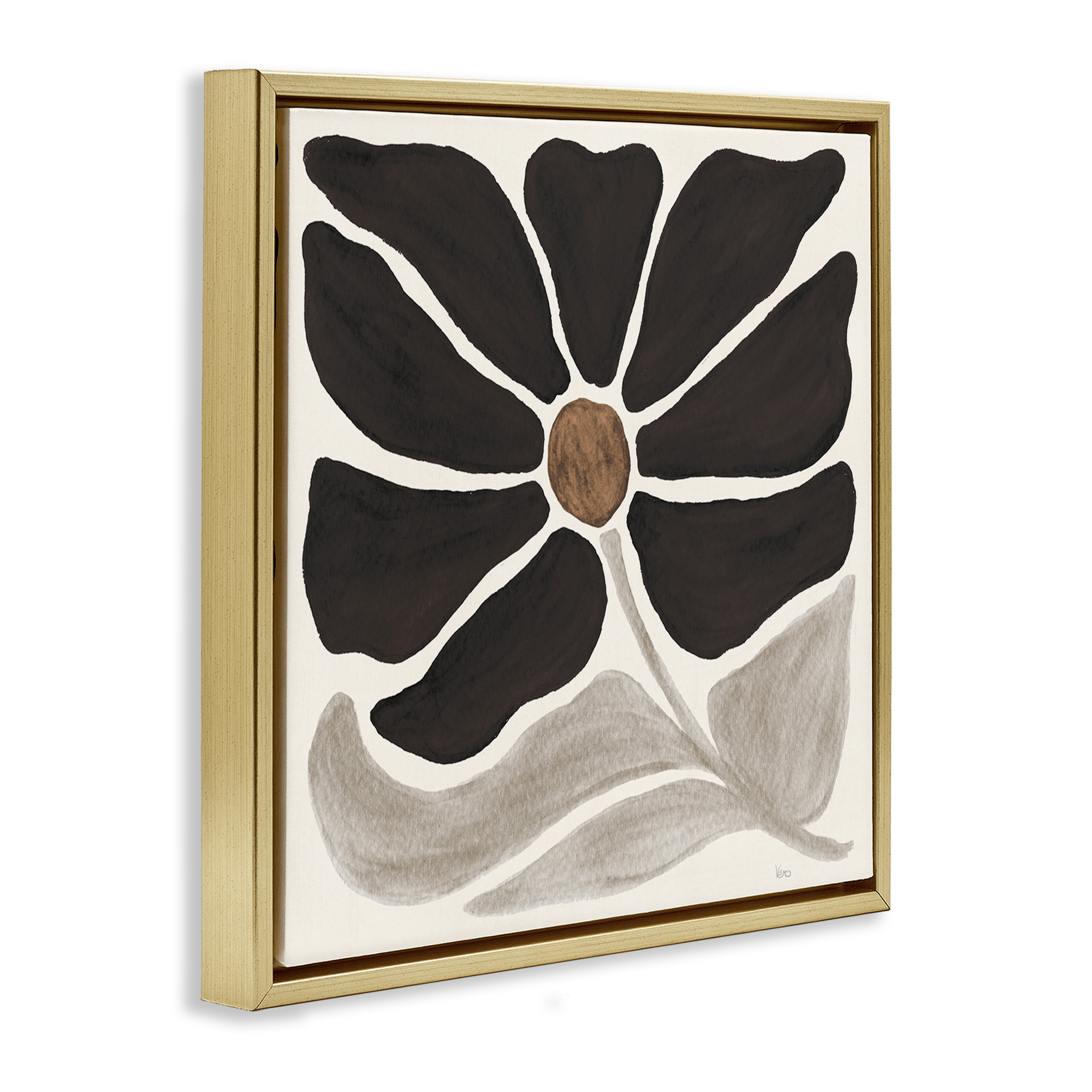 Stupell Industries Modern Neutral Flower Botanical & Floral Painting Gold Floater Framed Art Print Wall Art, 25 x 25