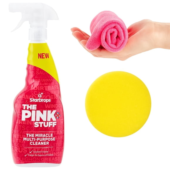 Ensemble de The Pink Stuff Nettoyant Polyvalent 750 ml / Éponge / Chiffon en Microfibre / Ensemble de Nettoyage 3 en 1