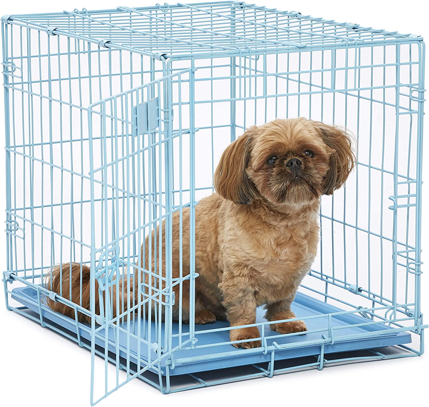 Blue Dog Crate iCrate 24.77" Blue Folding Metal Dog Crate w/ Divider Panel, Floor Protecting