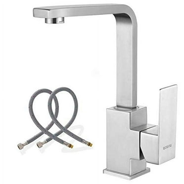 Wowow Bar Faucets Stainless Steel Modern Bar Sink Faucet Single Hole Prep Kitchen Faucet Brushed Nickel with Hose