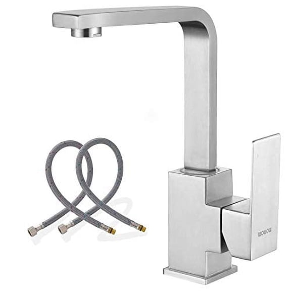 Wowow Bar Faucets Stainless Steel Modern Bar Sink Faucet Single Hole Prep Kitchen Faucet Brushed Nickel with Hose