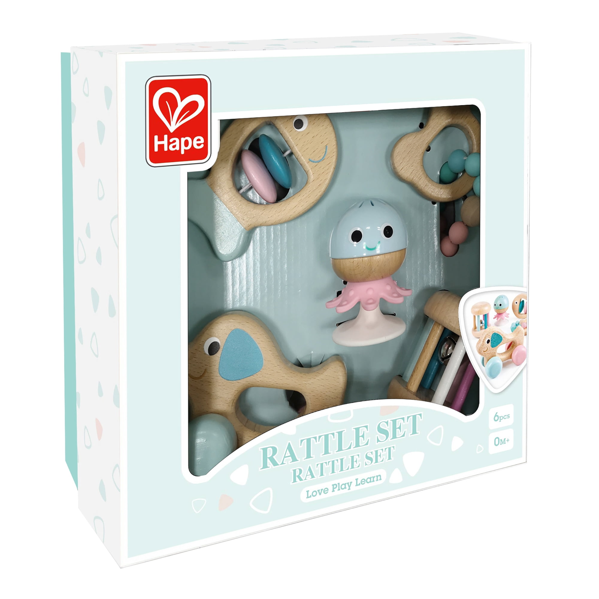 Hape: Wooden Multi-Stage Sensory 5 PC Gift Set for Infant, Baby & Toddler