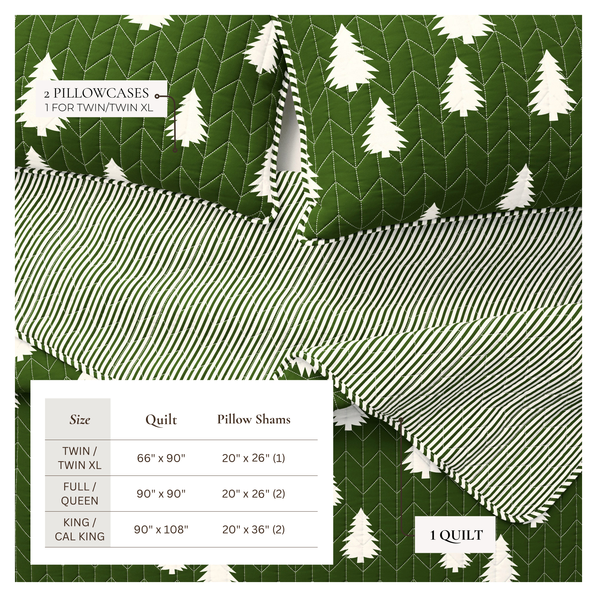 Lodge Microfiber Reversible Quilt Set with Shams (King, Little Trees - Olive)