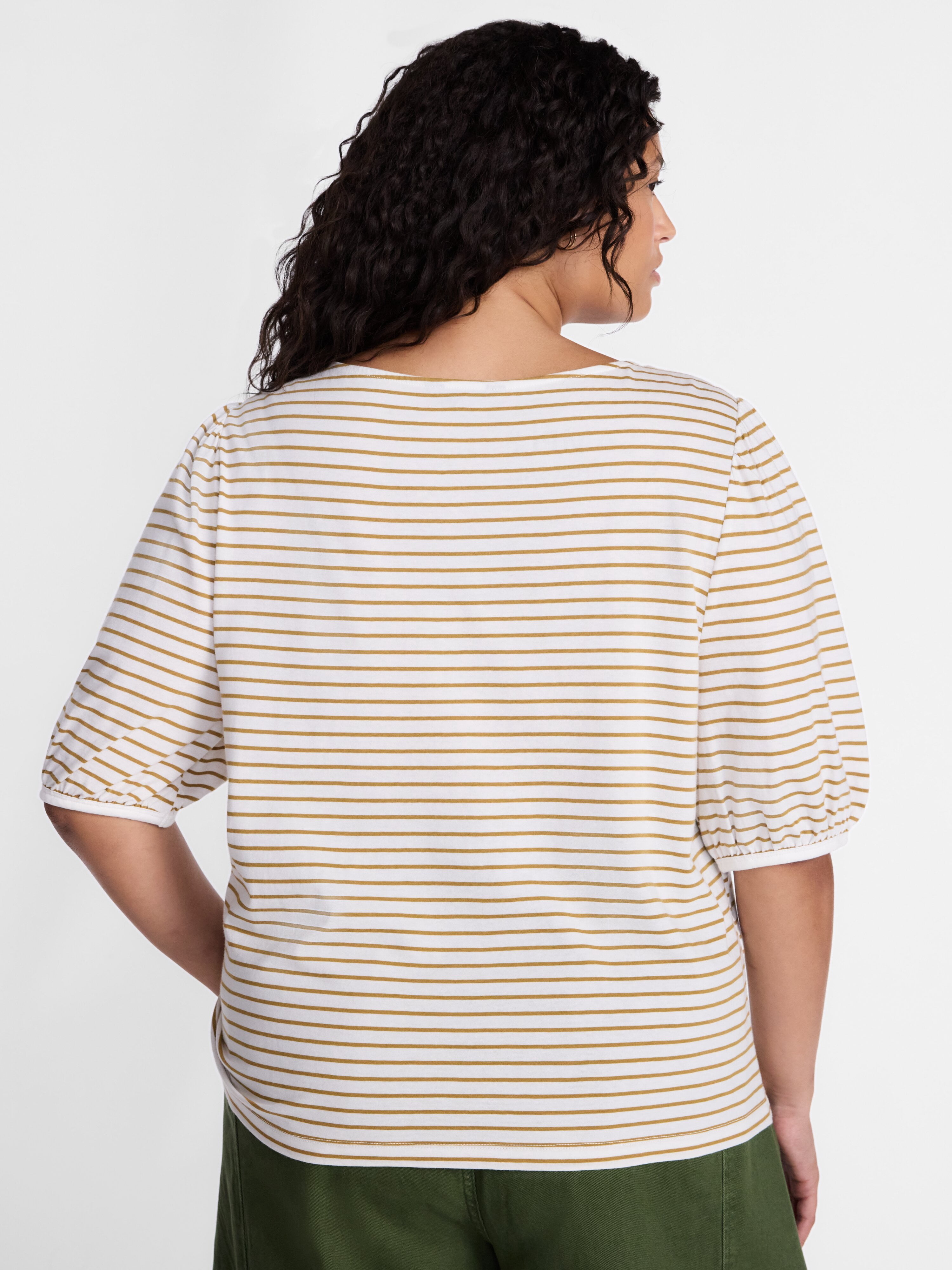 Terra & Sky Women’s Plus Dropped Shoulder Top with Elbow Length Puff Sleeves, Sizes 0X-5X