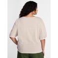 thumbnail image 3 of Terra & Sky Women’s Plus Dropped Shoulder Top with Elbow Length Puff Sleeves, Sizes 0X-5X, 3 of 5
