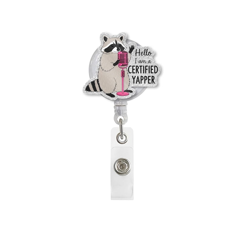 TiniDecor Raccoon Funny Badge Reel, Certified Yapper Retractable ID Holder, Cute Work Accessory