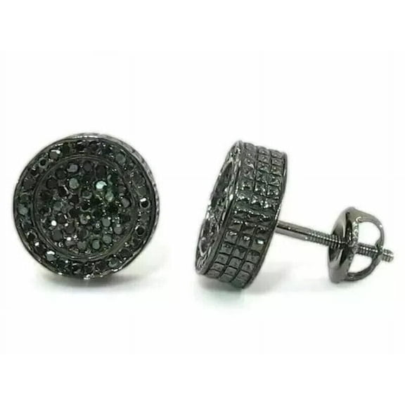 2.50Ct Round Cut Simulated Black Diamond Men's Stud Earrings 14K Black Gold Plated Silver