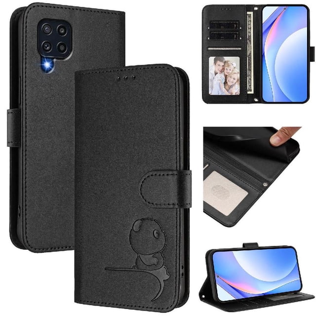 Flip Case for Samsung Galaxy M22 4G RFID Blocking Magnetic Clasp Wallet Case with 3 Card Slots and Kickstand Function