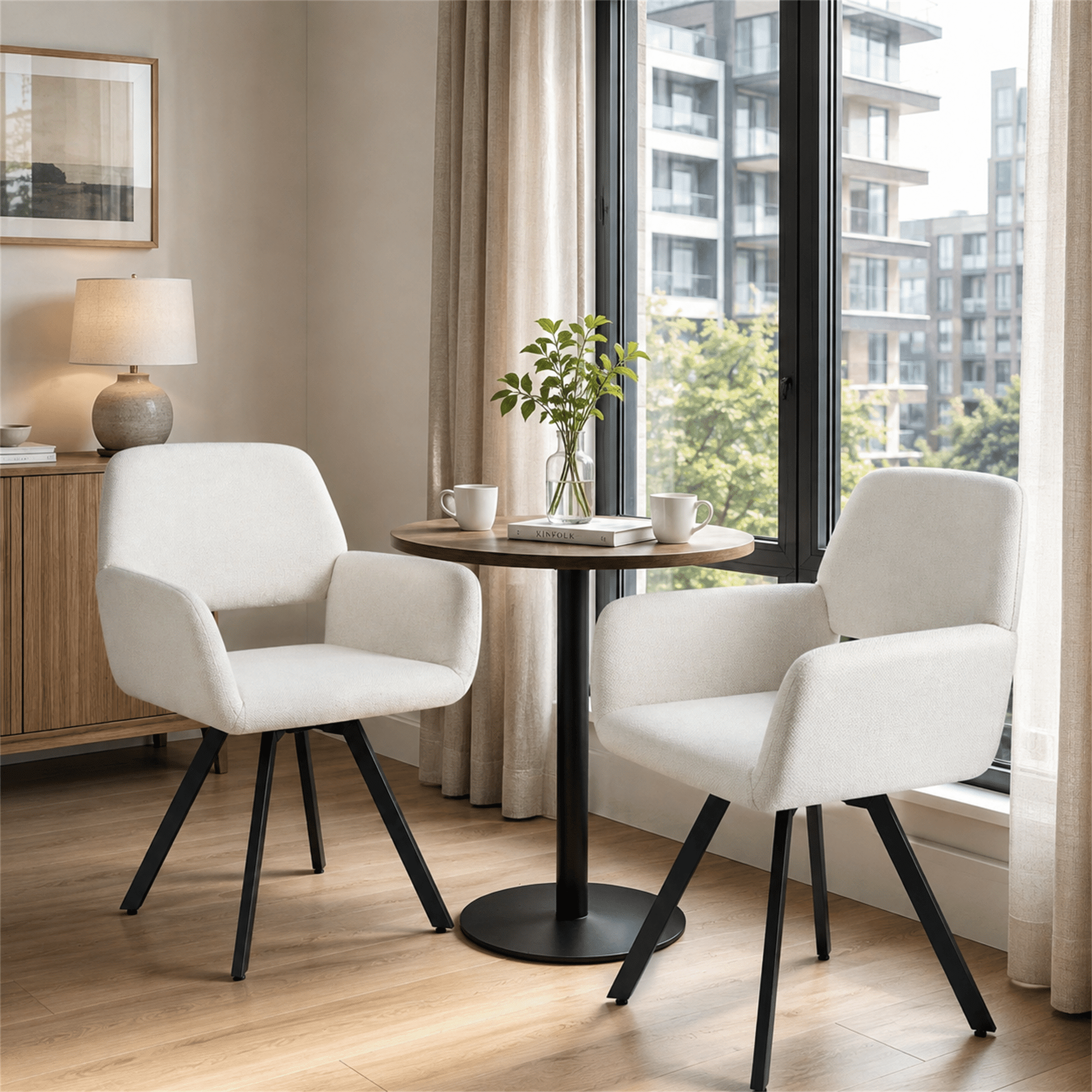 Homy Casa Set of 2 Modern Upholstered Swivel Accent Chairs with Arms for Coffee Corner Beige
