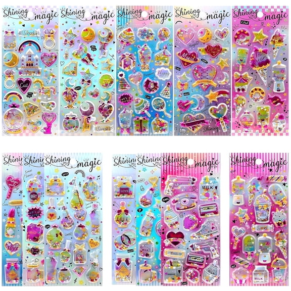 3D Stickers for Kids, Meafeng 12 Sheets 178Pcs Shiny Shake Puffy Glitter Stickers for Girls Craft Gifts, Reward