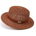 thumbnail image 3 of UTSJKR Womens Hollow Woven Short Brim Fedora Hat with Buckle Belt Trim for Summer Seaside Trip Farmers Market Walk Patio Brunch Packable Anti-UV Vacation Headwear Brown, 3 of 6