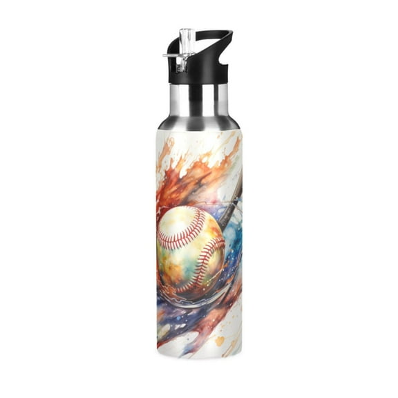 Baseball Water Bottles Insulated Thermos Kids Stainless Steel Bottle with Straw Lid Flask Leakproof for Sports Gym 20 oz