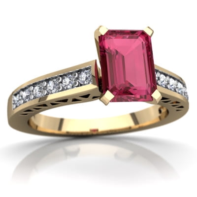 Pink Tourmaline Art Deco Ring in 14K Yellow Gold by