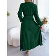 thumbnail image 4 of Escote en V profundo, mangas largas, vestido largo, falda ancha plisada, 4 of 6
