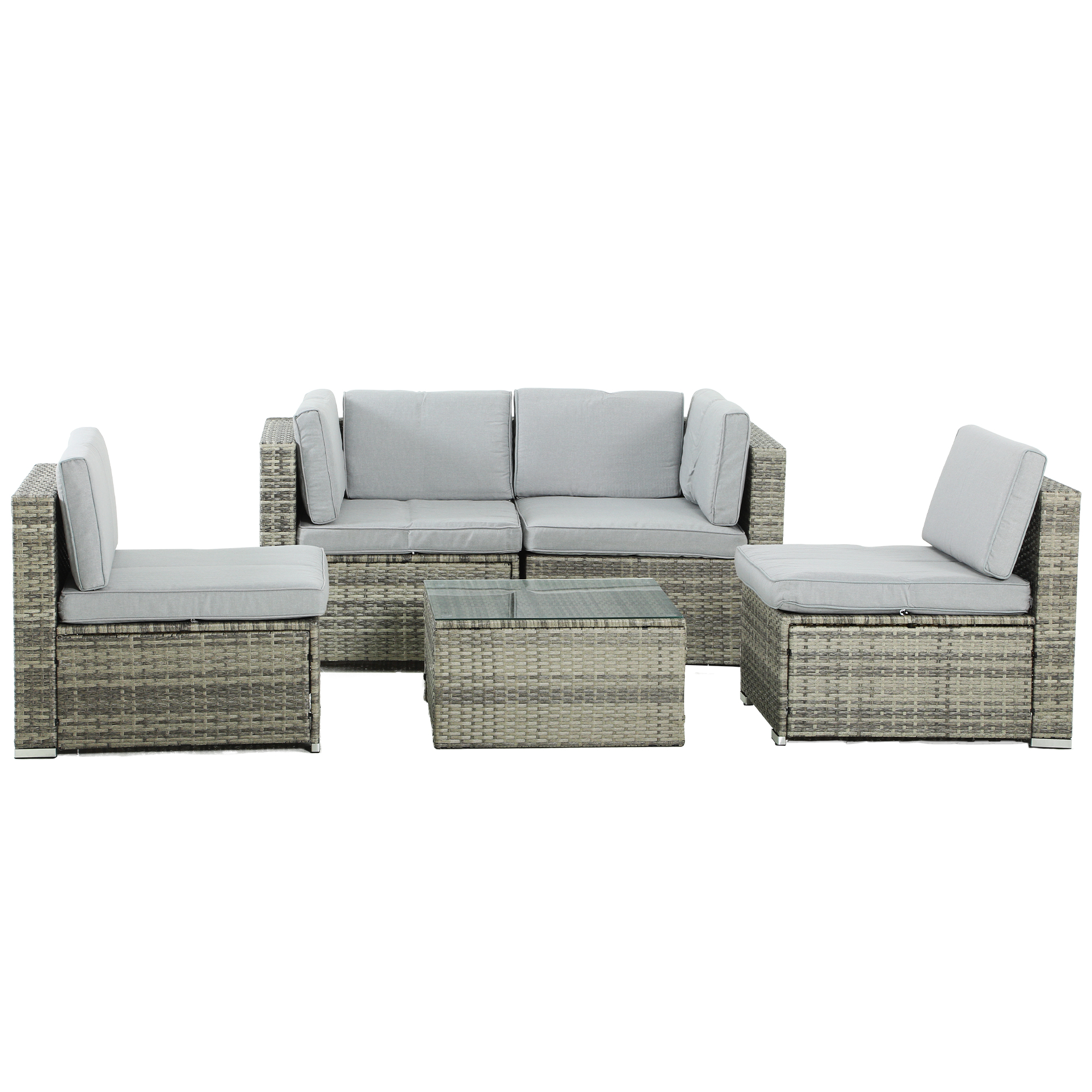 Dextrus 5 Piece Outdoor Patio Set, Wicker Sectional Sofas Rattan Conversation Set with Cushions, Pillows and Coffee Table