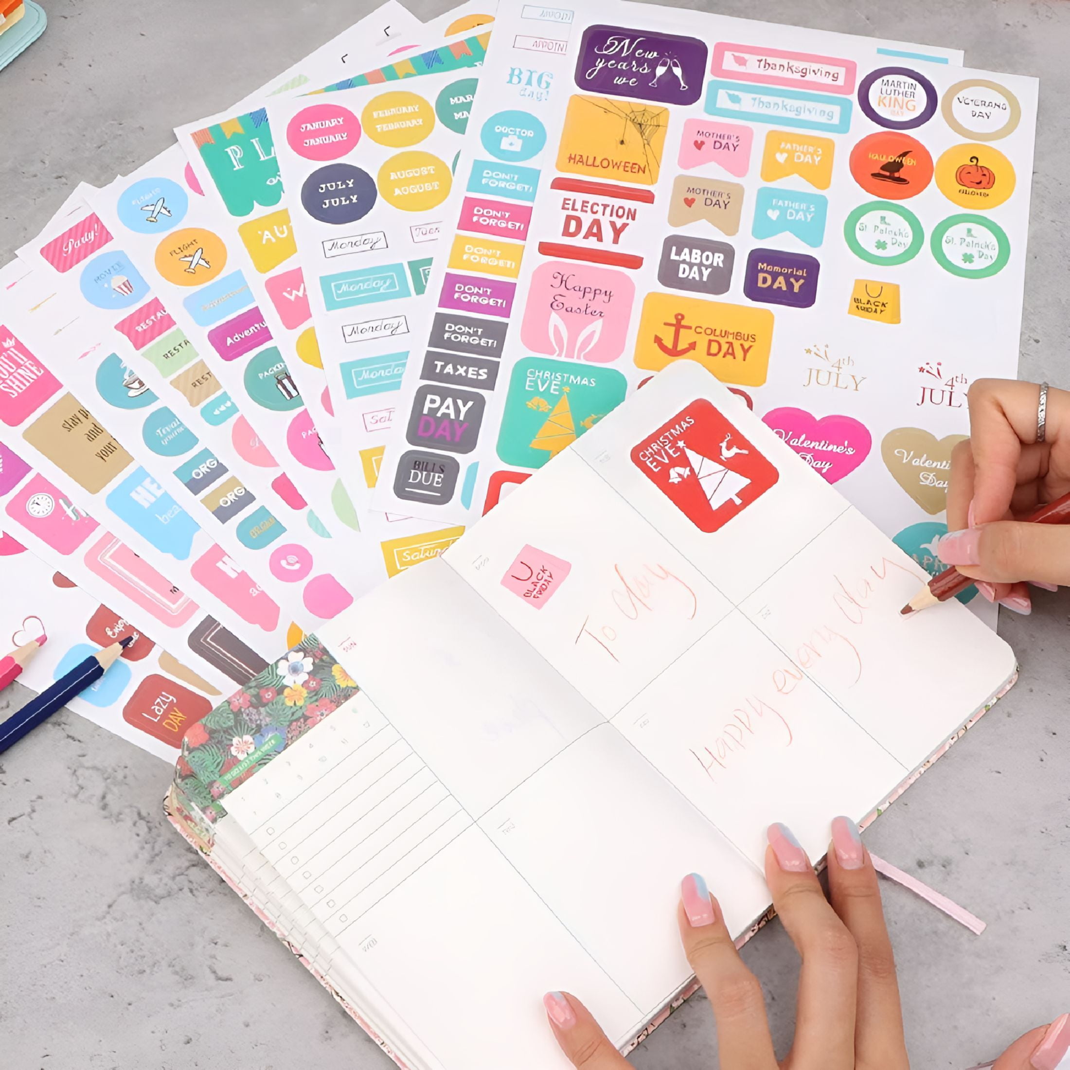 CCOCC 2026 New 24 Sheets Planner Stickers Monthly Tabs for Diy Calendar,Weekly Daily Planner Stickers Work Planning Budget Decals