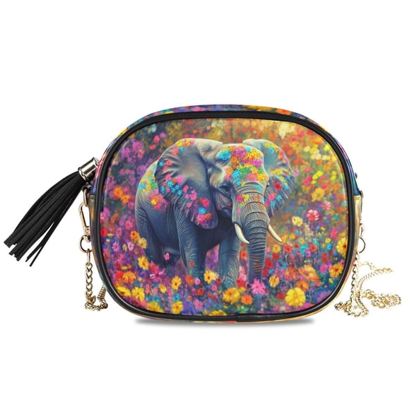 Womens Casual Chain Shoulder Bag Simple style Elephant Flowers Colorful Crossbody Bag