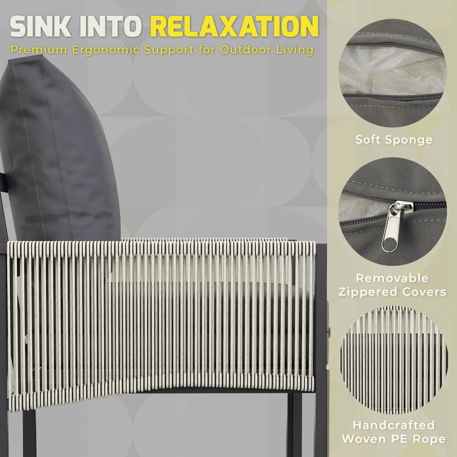 YODOLLA 4-Piece Patio Furniture Sets with 2 Convertible Lounge Chairs, Modular Outdoor Furniture 5 Seater Outdoor Conversation Set with Foldable Recliners in Dark Gray