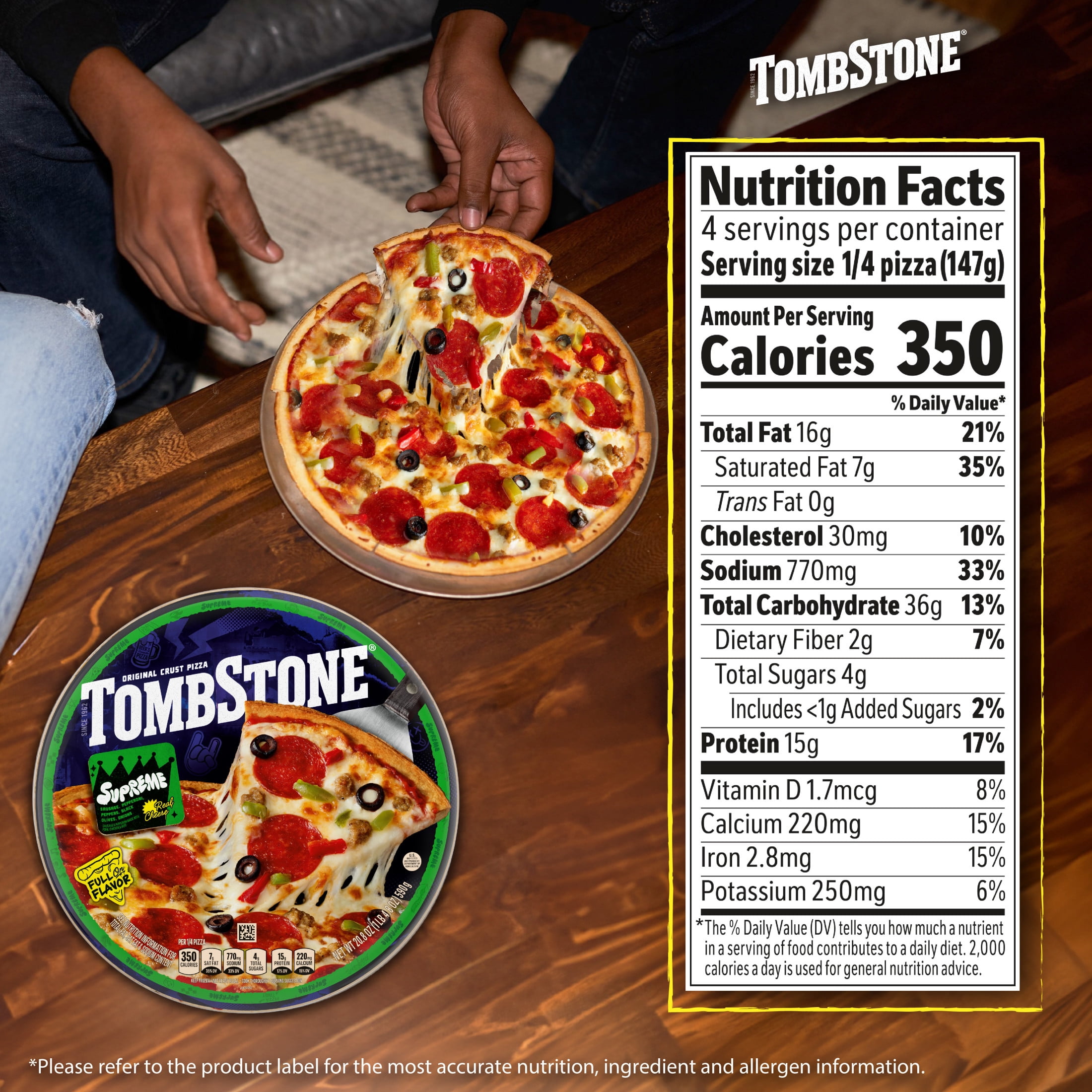 Tombstone Supreme Frozen Pizza, Original Crust, 20.8 oz (Frozen)​