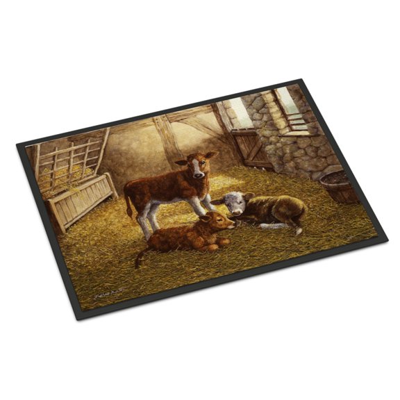 Cows Calves in the Barn Doormat 24x36
