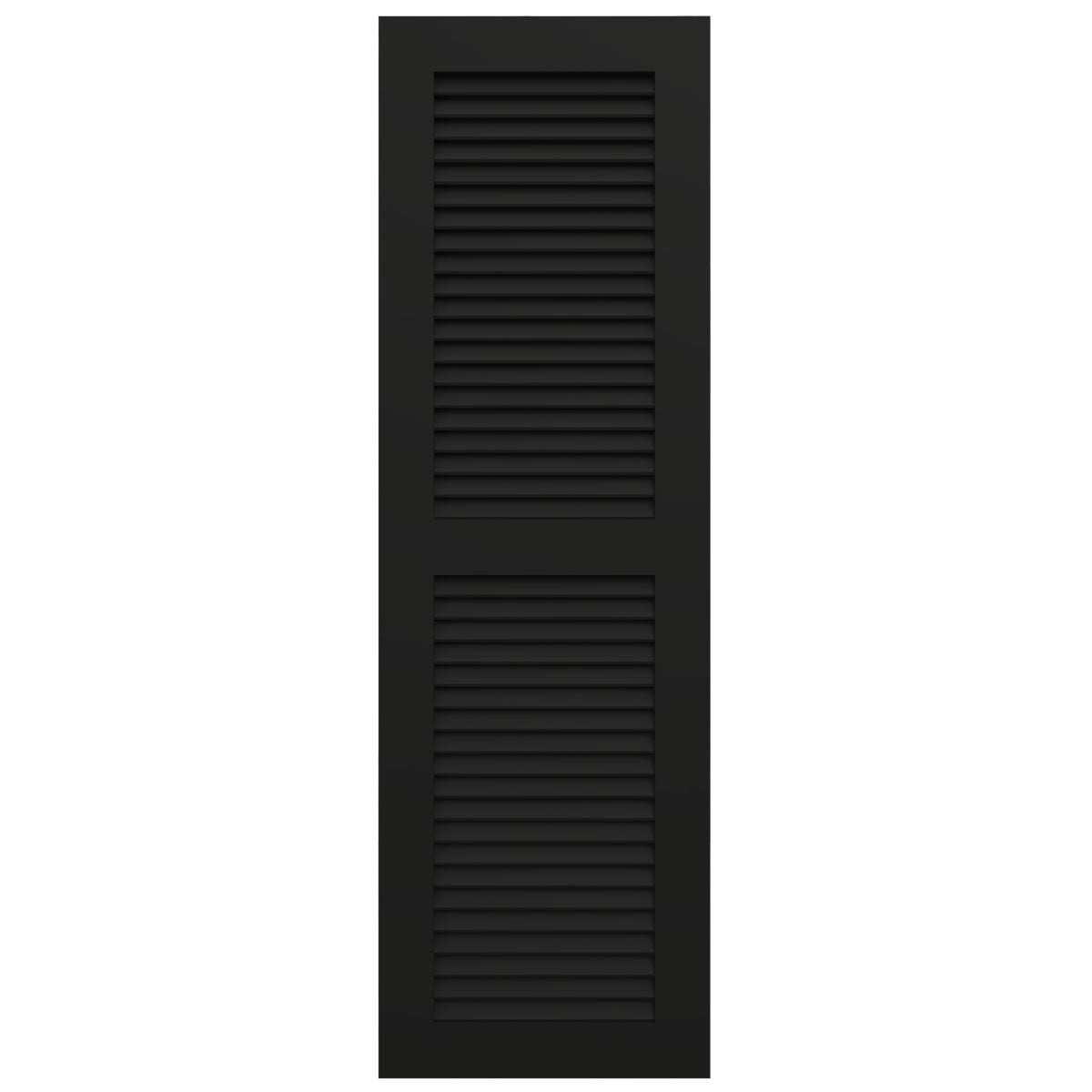 Ekena Millwork 15"W x 52"H True Fit PVC Two Equal Louver Shutters, Black (Per Pair - Hardware Not Included)