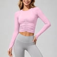 thumbnail image 3 of WDDDD Women's Ruched Long Sleeve Cropped Round Neck Athletic Yoga Top Red M, 3 of 5