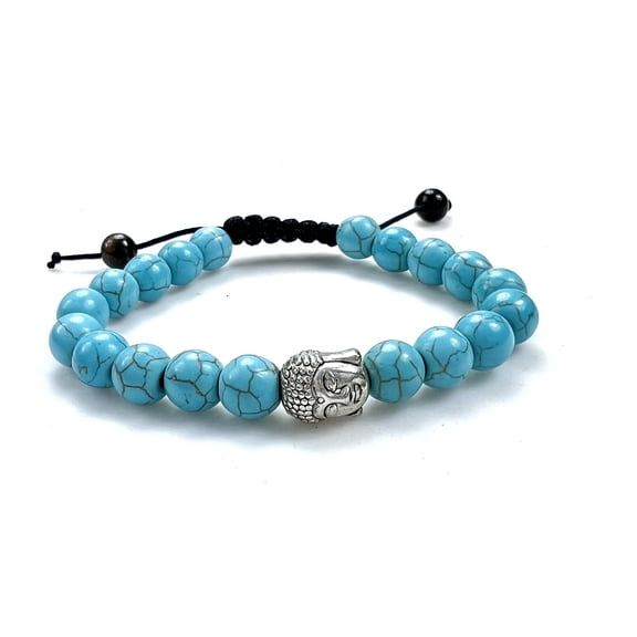 Purple Whale Blue Created Turquoise Gemstone Buddha Charm ,Macrame Style Adjustable Bracelet