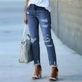 thumbnail image 5 of Women'S Ripped Jeans Straight Leg Distressed Boyfriend Denim Pants Dark Blue S, 5 of 8