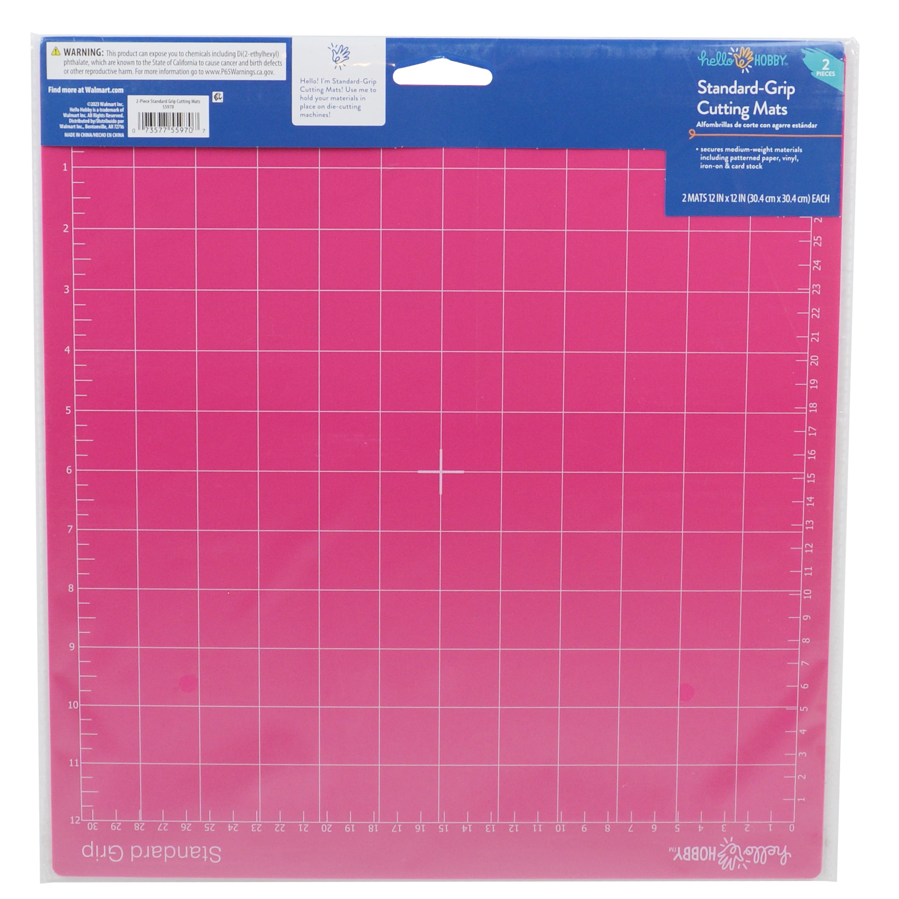Hello Hobby 12" x 12" Standard Grip Adhesive Cutting Mat, for Craft, Pink, 2-Pack