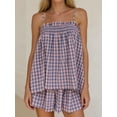 thumbnail image 5 of Women 2 Piece Lounge Set Plaid Summer Pajama Set Sleeveless Peplum Cami Top and Wide Leg Shorts Set Beachwear Vacation Outfits, 5 of 6