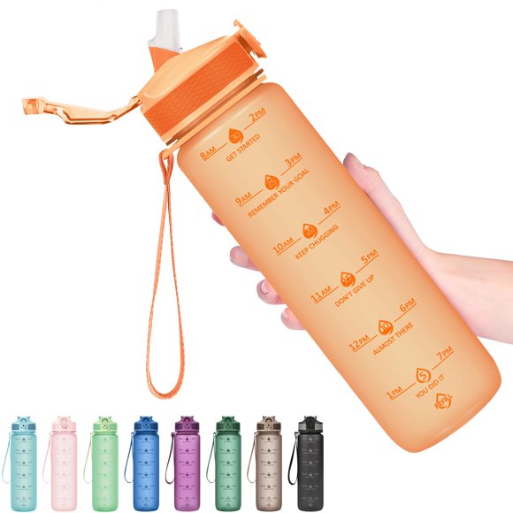 Botellas De Agua Hyeta De 32 Oz Con Pajita: Manténgase Motivado E Hidratado Con Horarios Convenientes Para Beber Marcas Duraderas A Prueba De Fugas