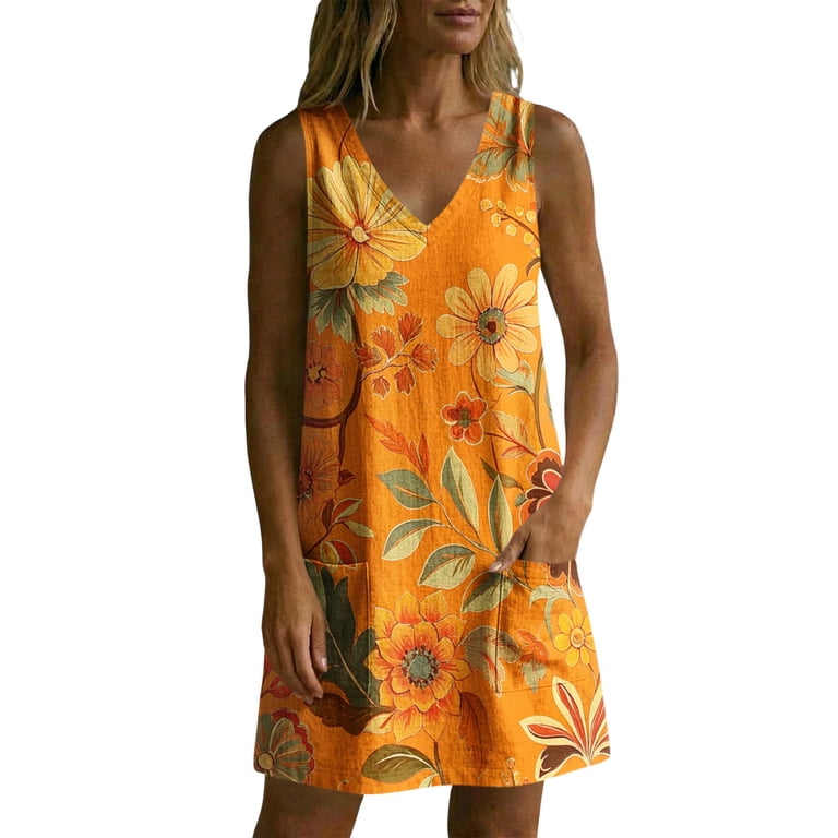 orange dress for bridal shower asdoklhq Mother Of The Bride Elegant Floral Decorative Button Linen Loose Pocket Short Sleeved Dress S material: Polyester Beach wedding on the SIZE:XL *FINAL SALE* Ideal for weddings