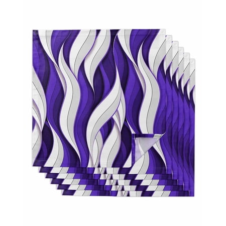 Purple White Moire Cloth Napkins Set of 6 Reusable Dinner Napkins Modern Abstract Art Elegant Cocktail Napkin Washable Table Napkins for Wedding/Holiday Party/Baby Shower 20 x20