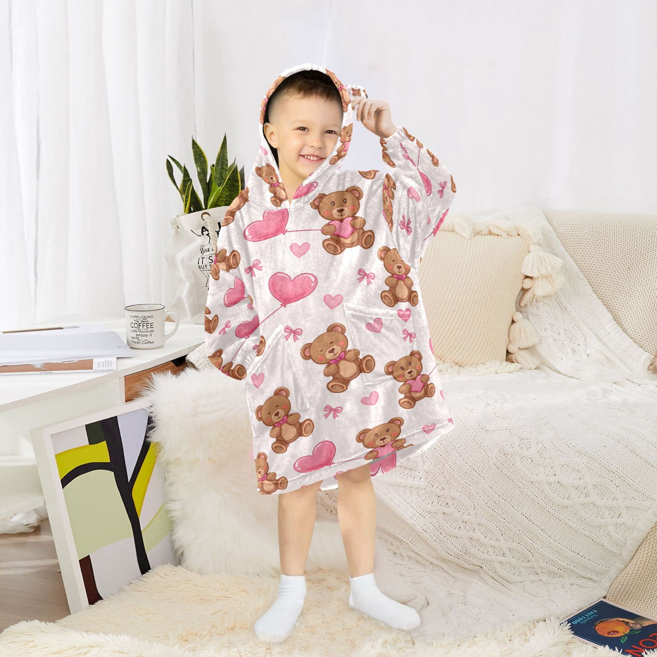 joogoo Blanket Hoodie Cute Bears with Balloon for Oversize Sweatshirt Boys Girls 3-14 YR L