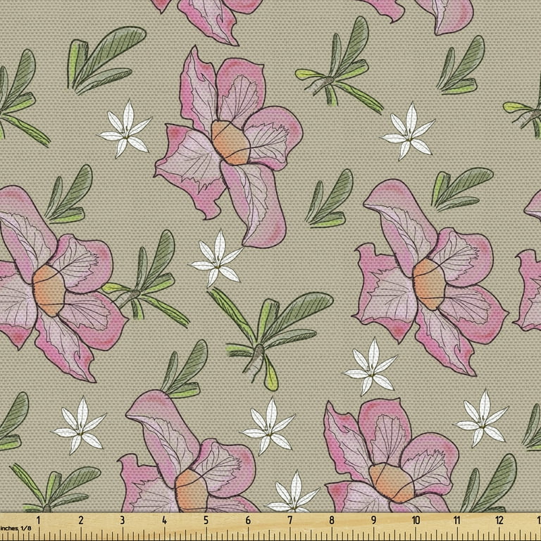 Floral Fabric by the Yard, Vintage Composition of Flowers and Leaves  Romantic Art Dog-rose Pattern, Decorative Upholstery Fabric for Chairs &  Home