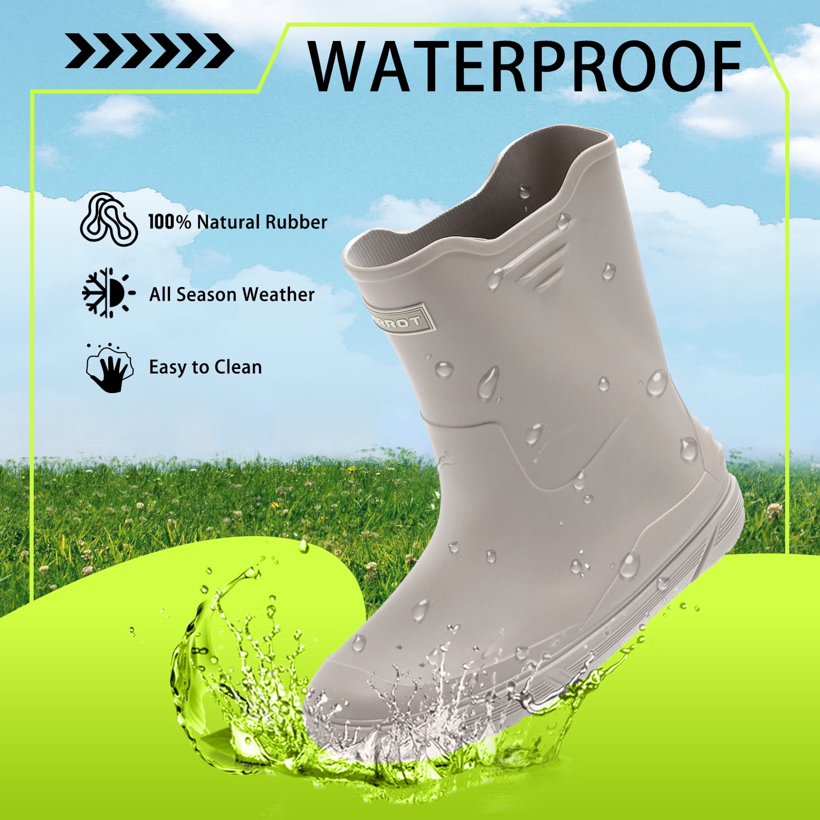 HSBDNZQ Rain Boots for Men Waterproof Fashionable Rubber Boots Non-slip Outdoor Garden Boots Mid Calf Muck Work Shoes Comfort Lightweight Rainboots for Fishing Climbing