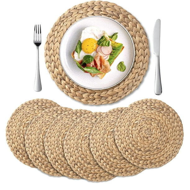 Individuales YANGQIHOME de jacinto de agua natural trenzado, 35 cm, paquete de 6