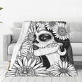 thumbnail image 4 of Cauagu Floral Sugar Skull Portrait Pattern Flannel Bed Blankets,Fleece Blanket Comfortable Air Conditioning Blanket for Sofa Bed Travel Couch & Living Room -40"x30", 4 of 8
