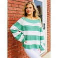 thumbnail image 6 of WIPONKEN Oversized Sweaters Off the Shoulder Sweaters for Women Knit Sweaters Tops Green Striped Sweaters Crew Neck Pullover Sweaters Tops, 6 of 9