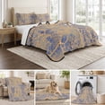thumbnail image 6 of Quilts King Size Bedding Set, Coral Branches Lightweight Quilted Comforter, Blue Tan Gold Boho Modern Abstract Art Soft Reversible Bedspread Coverlet with Pillow Covers for All Season, 96" x 106", 6 of 9