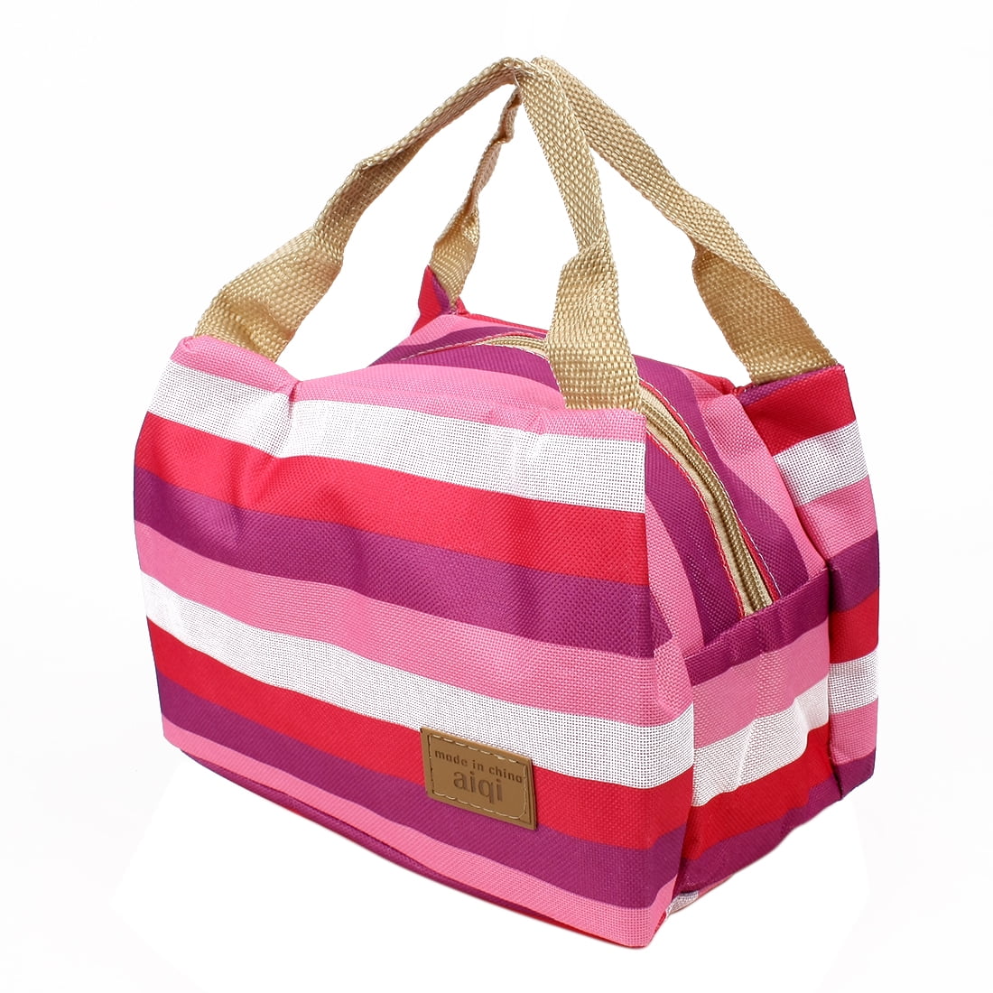 Canvas Multicolor Stripe Picnic Lunch Drink Thermal Insulated Cooler Tote Bag