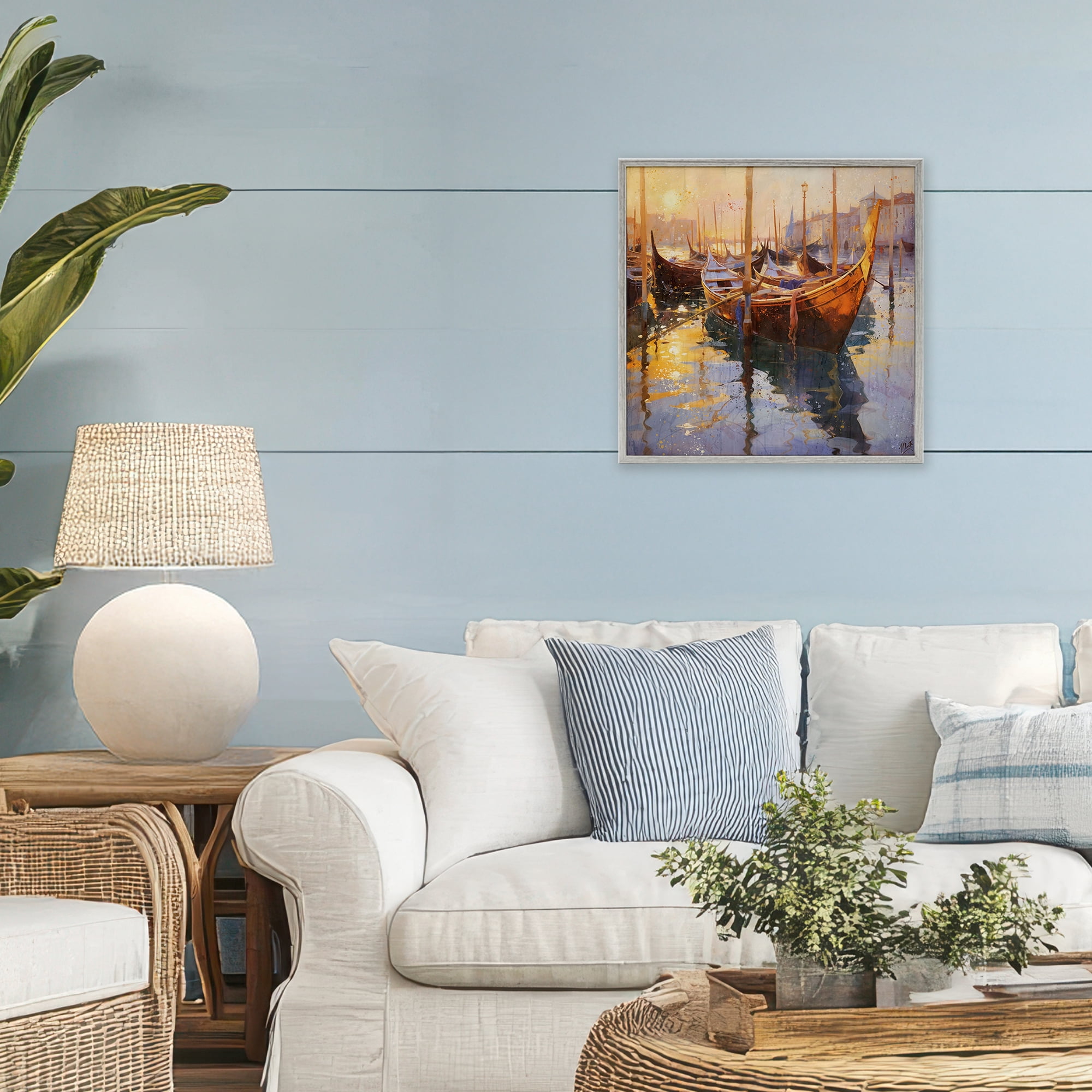Stupell Industries Venetian Gondolas in Golden Light Gray Framed Giclee Art, design by Marta Wiley