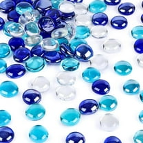 Topboutique Flat Marbles,Blue Mixed Glass Marbles,Decorative Gems Stones,Vase Filler Glass Pebbles,Floral Fish Tank Rocks for Table Aquarium Gravel Decor DIY Craft,0.66 lb/300 g