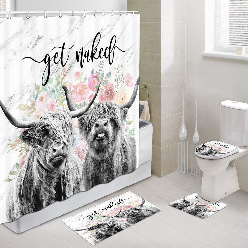 Highland Cow Shower Curtain Set with Hooks 69 x 70Inch, Farmouse