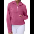 thumbnail image 1 of Sudadera con Capucha para Mujer, de Larga, Corta, con Media Cremallera y Bolsillos con Orificio para el Pulgar. Rosa Roja L, 1 of 6