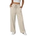 thumbnail image 2 of GUACER Womens Wide Leg Linen Blend Pants High Waist Drawstring Casual Lounge Trousers with Pockets, 2 of 6