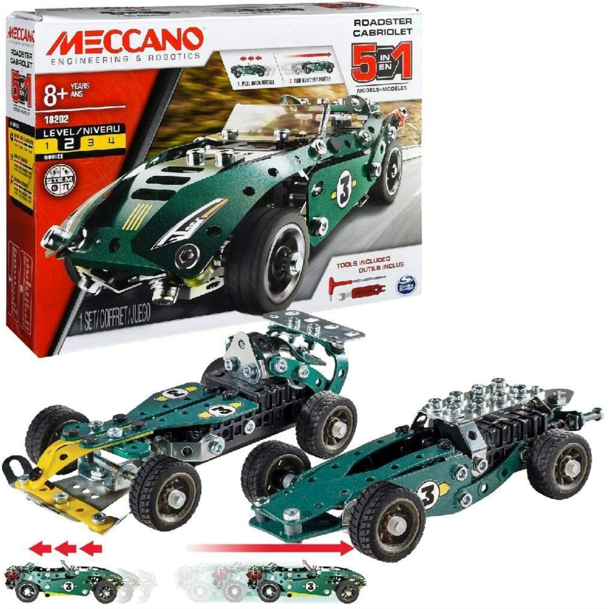 Meccano 5-in-1 Model Set Roadster Cabriolet with Pull Back Motor Age 8+ 