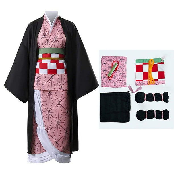 Disfraz de Anime Demon Slayer para adultos y niños, traje de Cosplay de Kimetsu No Yaiba, Kamado, Nezuko, Kimono con peluca