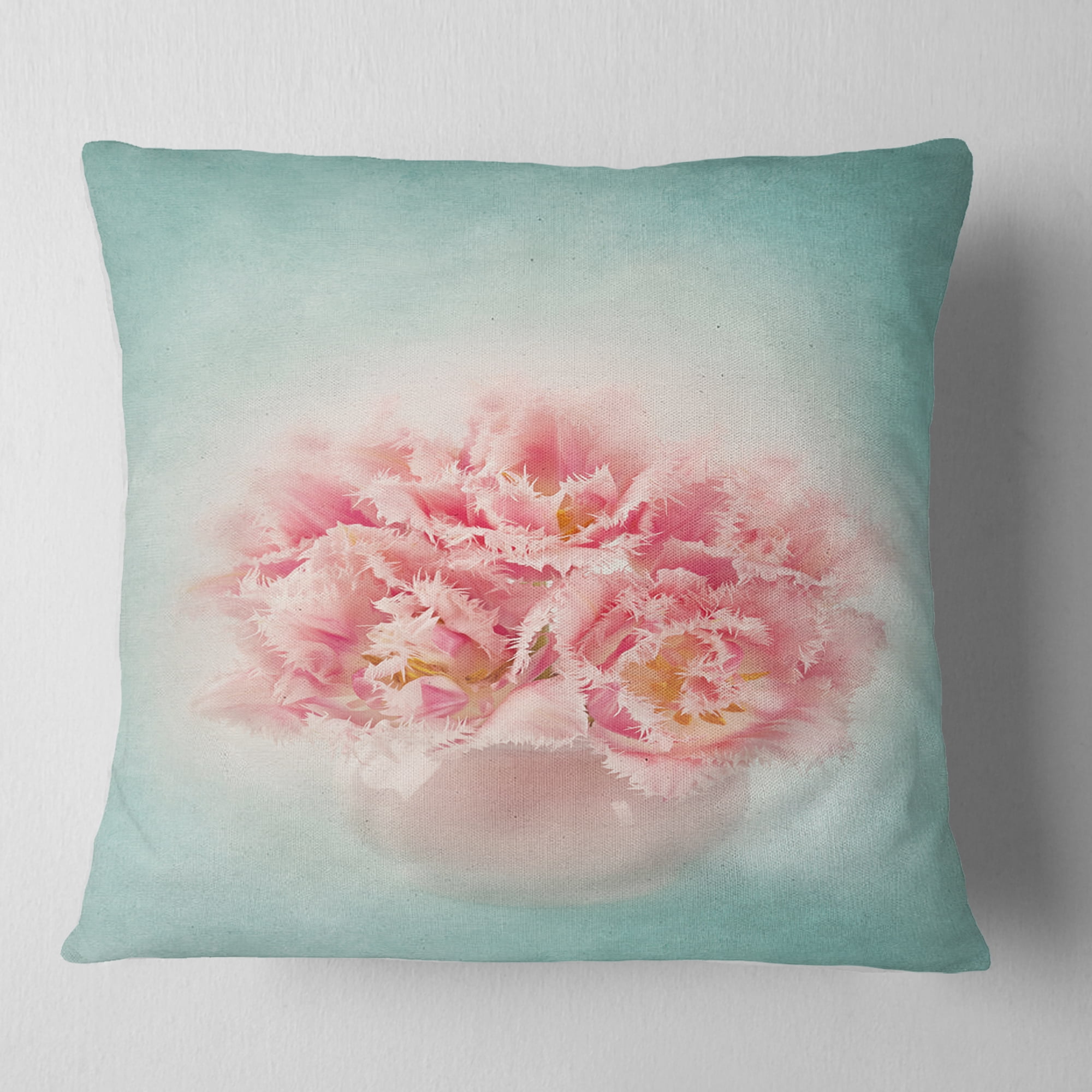Designart Pink Tulips in Vase Photography - Floral Throw Pillow - 18x18