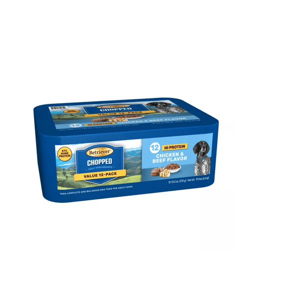 Retriever Adult Chopped Hi-Protein Chicken and Beef Flavor Multi-Pack Wet Dog Food, 13.2oz, 12 pk.